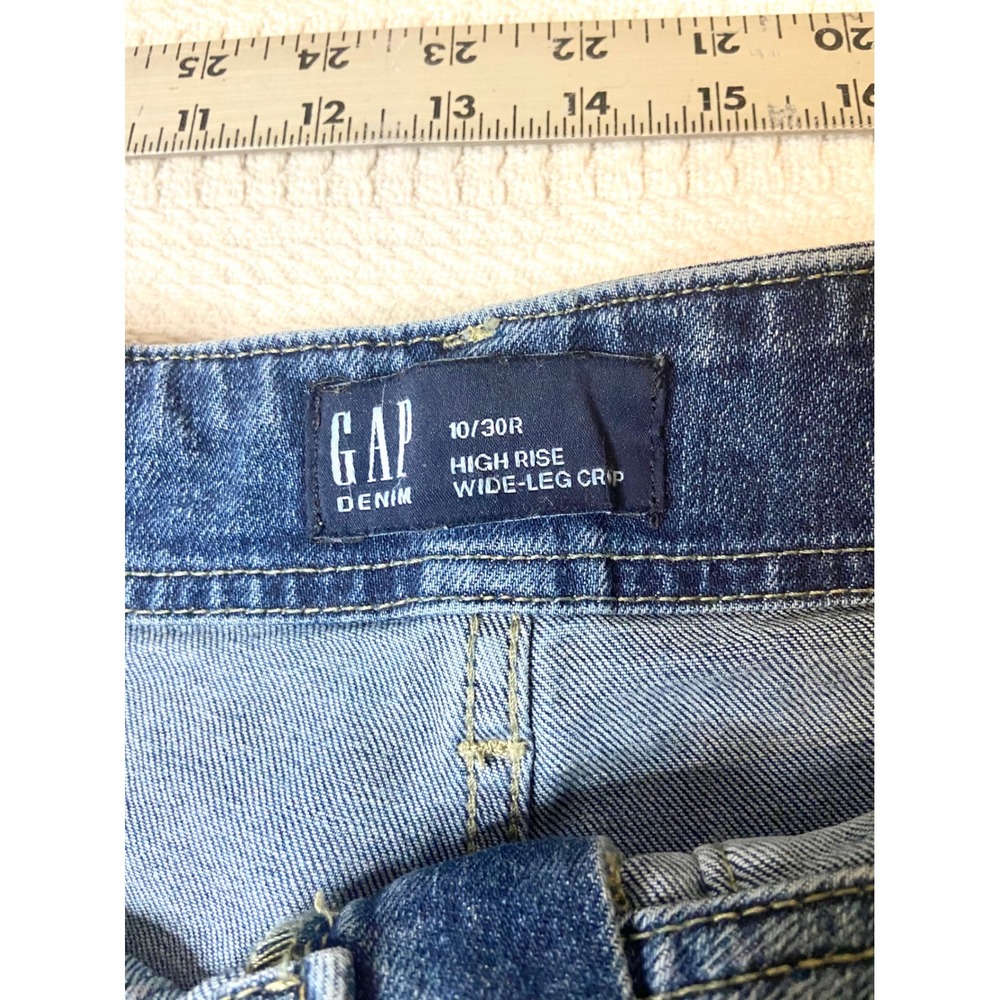 Gap Denim High Rise Wide Leg Crop Jeans Size 10/30R Medium Wash Utility Blue - Picture 2 of 4